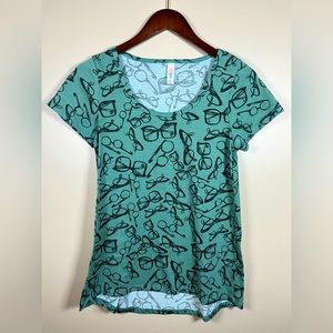 Lularoe Classic T Teal/Green with Black Glasses Print